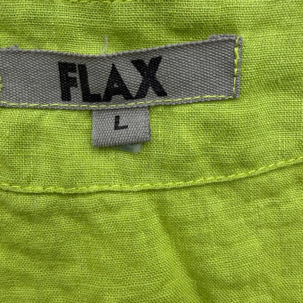 FLAX Womens Size L Large 100% Linen V-Neck Button Front Blouse Lime Green - Picture 3 of 7
